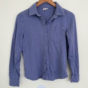 Pact Blue Long Sleeve Organic Cotton Button Up XS Extra Small